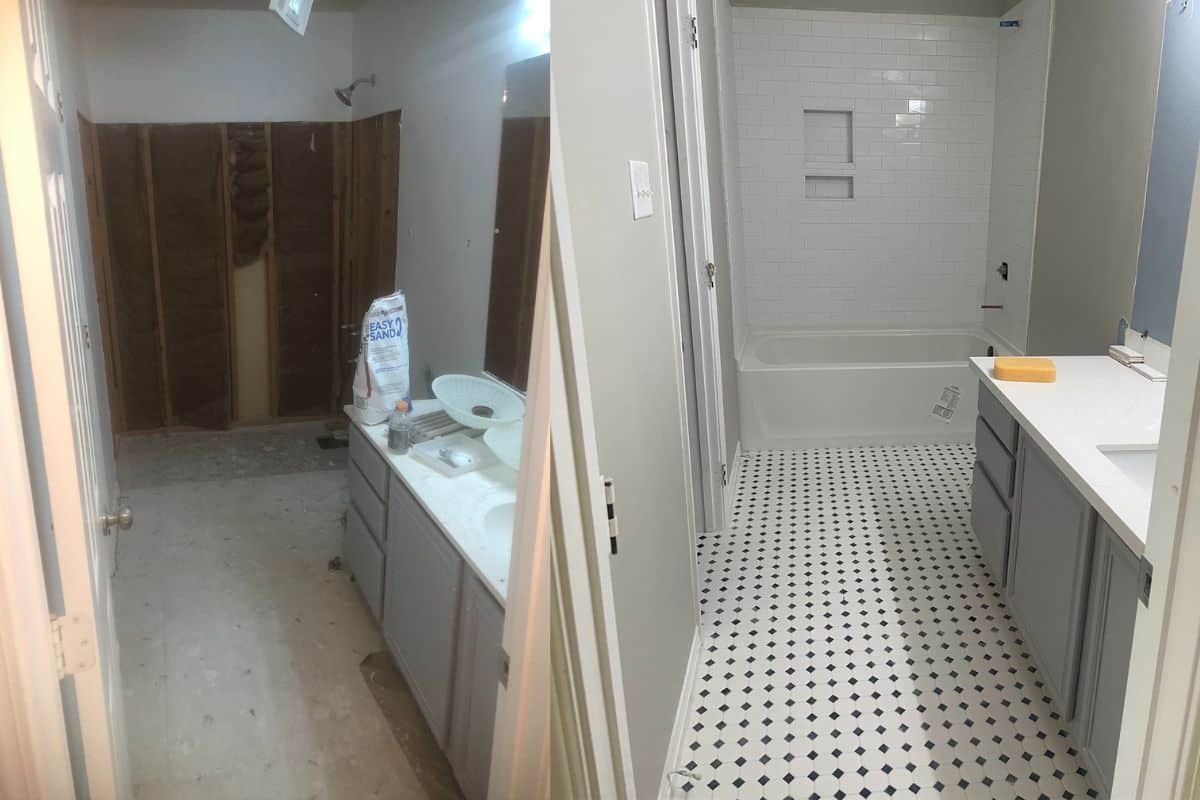 Bathroom remodel before and after — subway tile tub surround installation by Barger Home Improvements in Covington Louisiana